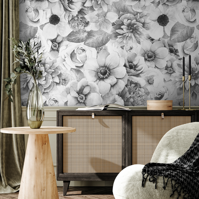 Grey And White Floral Wallpaper