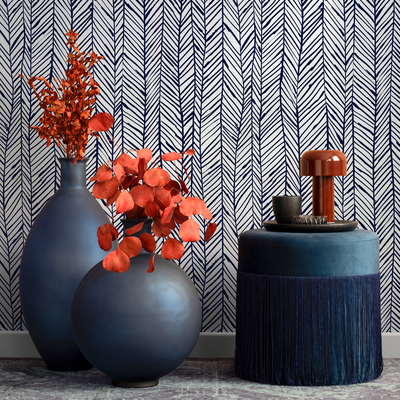 Blue Herringbone Peel And Stick Wallpaper