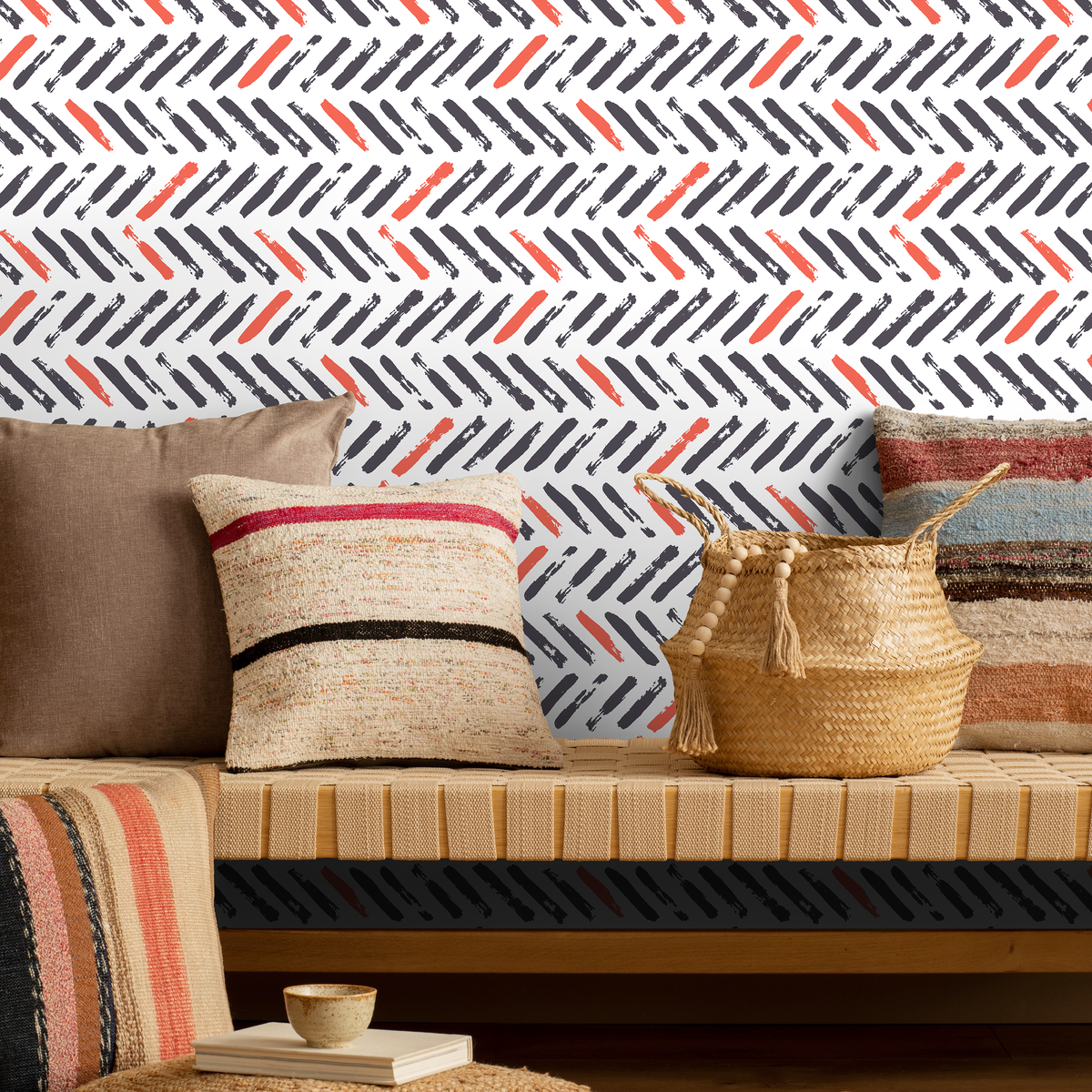Red Herringbone Wallpaper