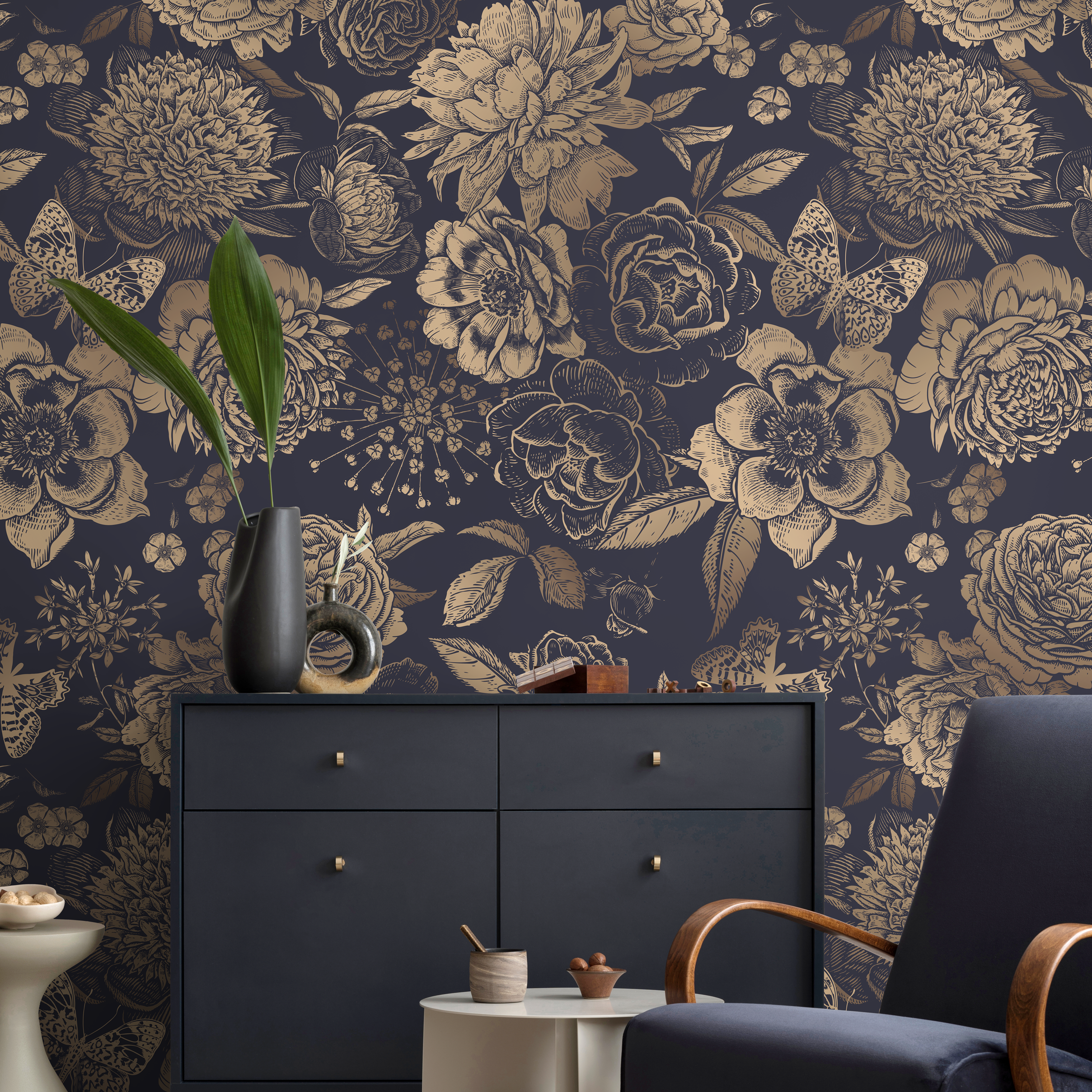 Gold Floral Wallpaper