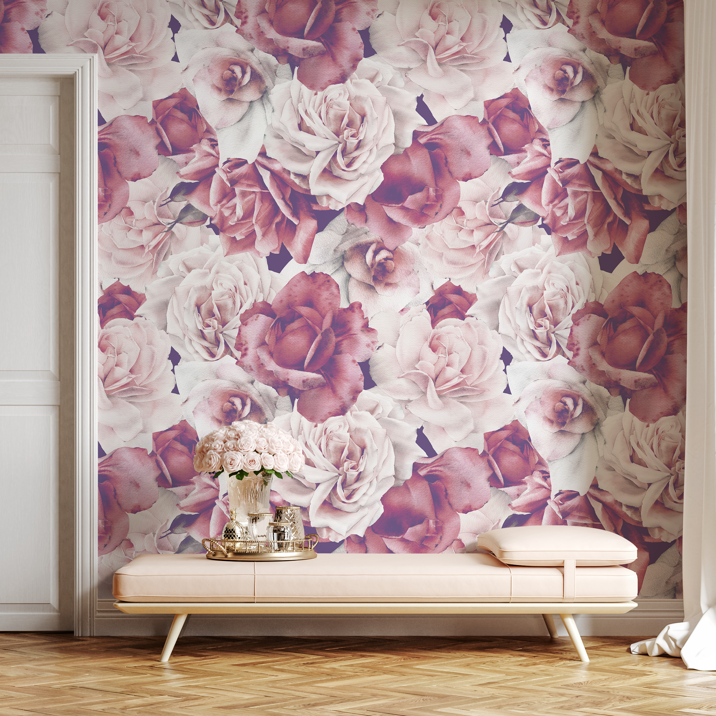 Vintage Pink Floral Wallpaper