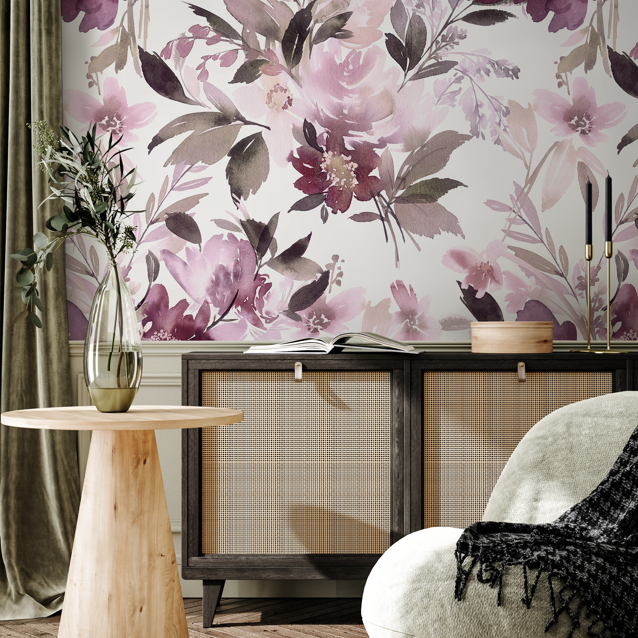Mauve Floral Wallpaper