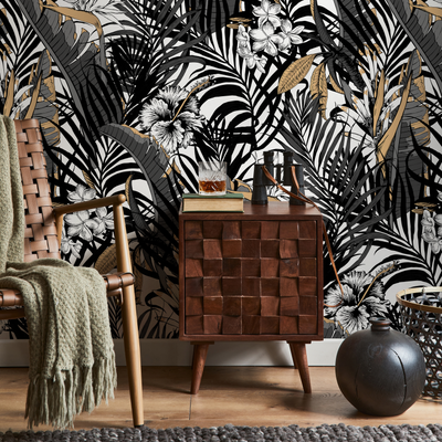 Black and Gold Tropical Wallpaper