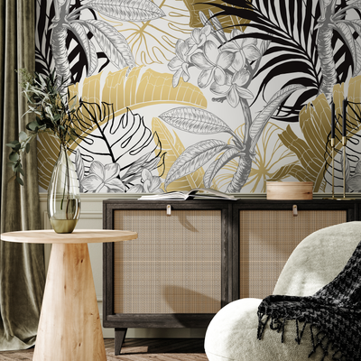 Black and Gold Monstera Wallpaper