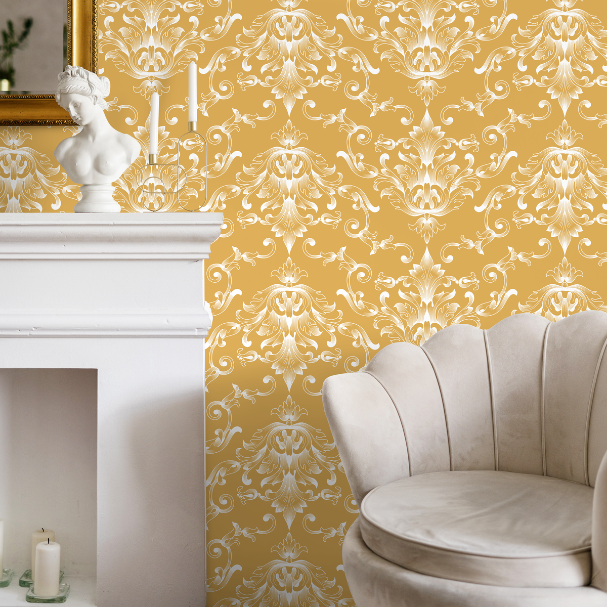 Yellow Damask Wallpaper