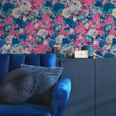 Blue And Pink Floral Wallpaper