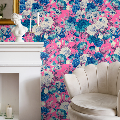 Blue Pink Floral Wallpaper