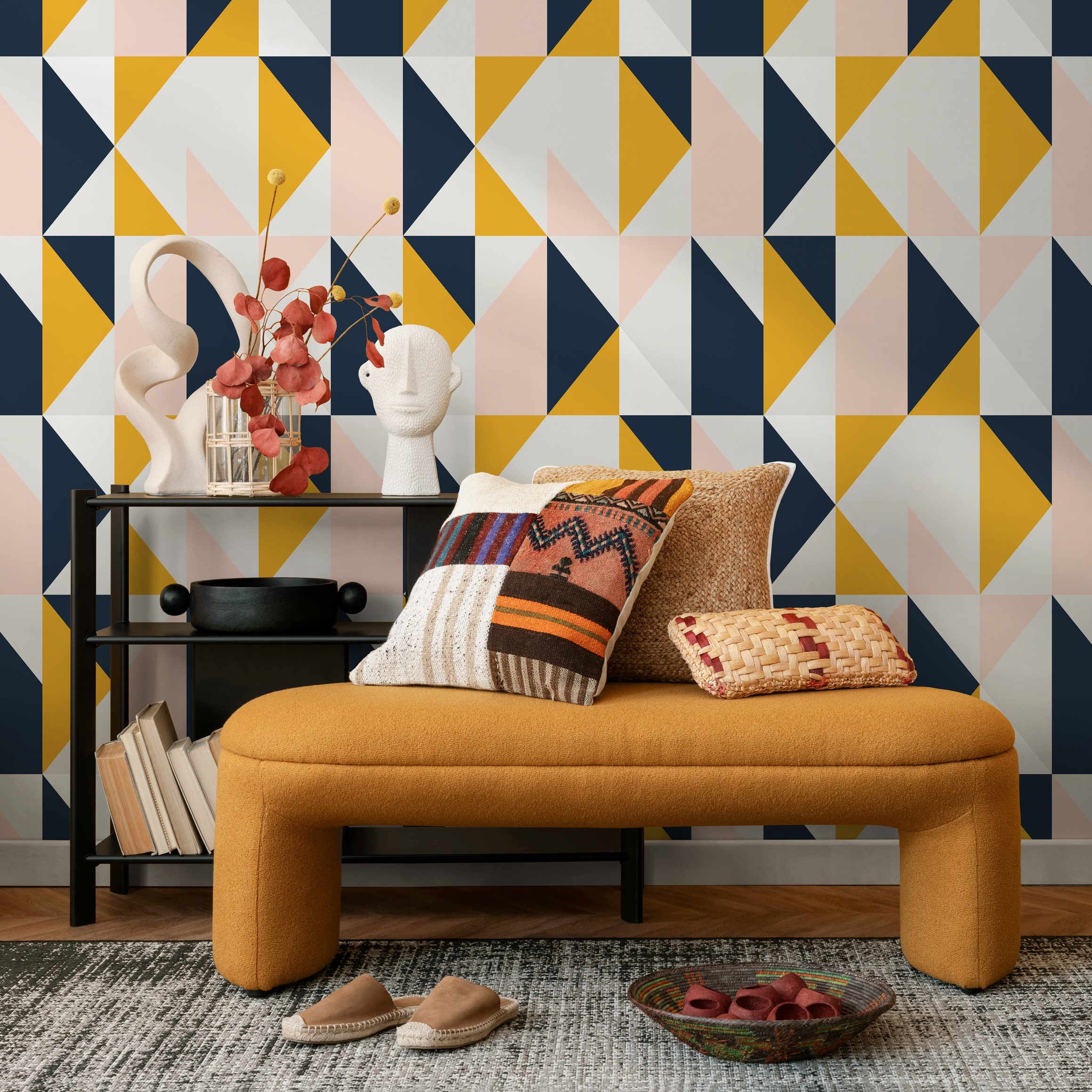 Navy Blue Retro Wallpaper