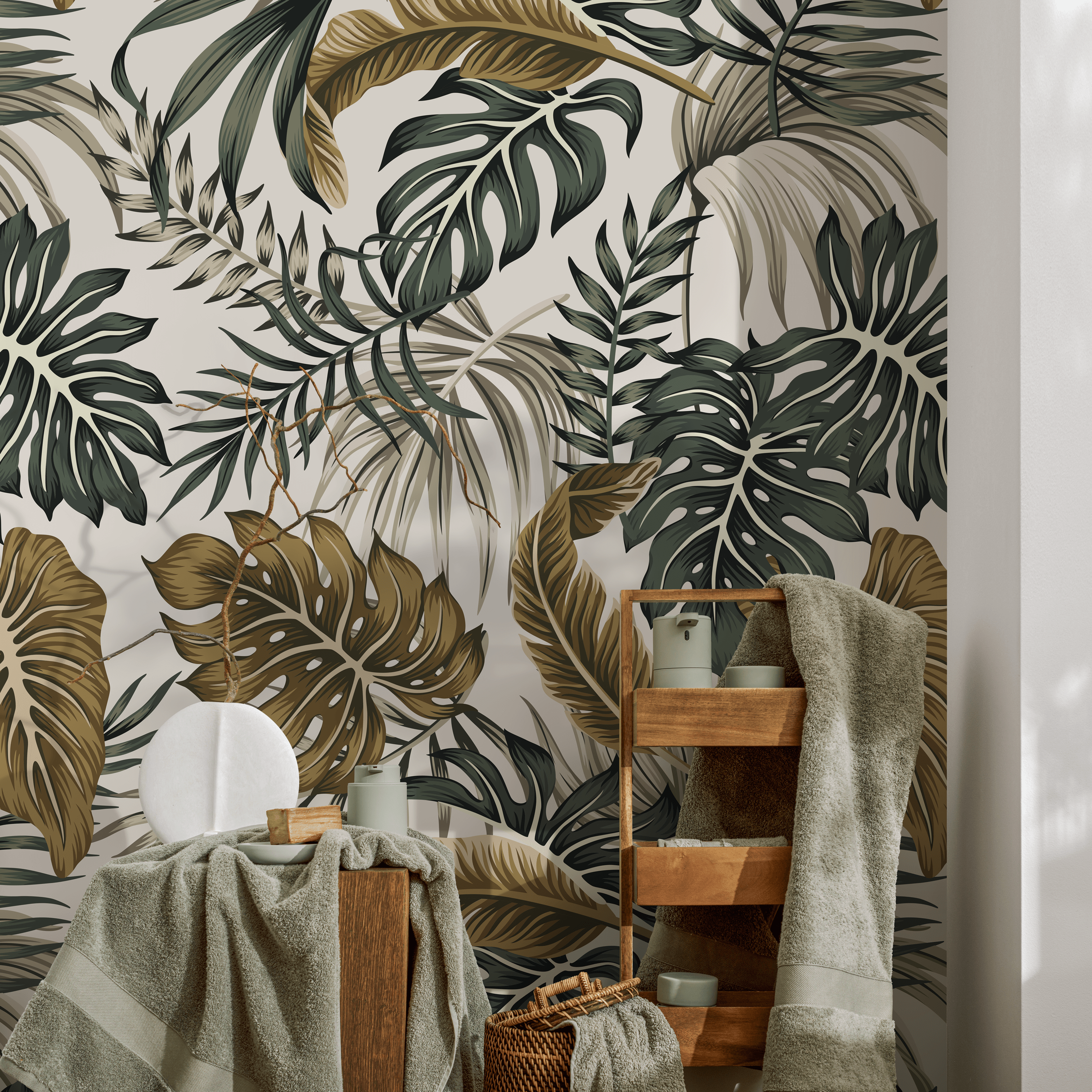 Cream Monstera Peel and Stick Wallpaper