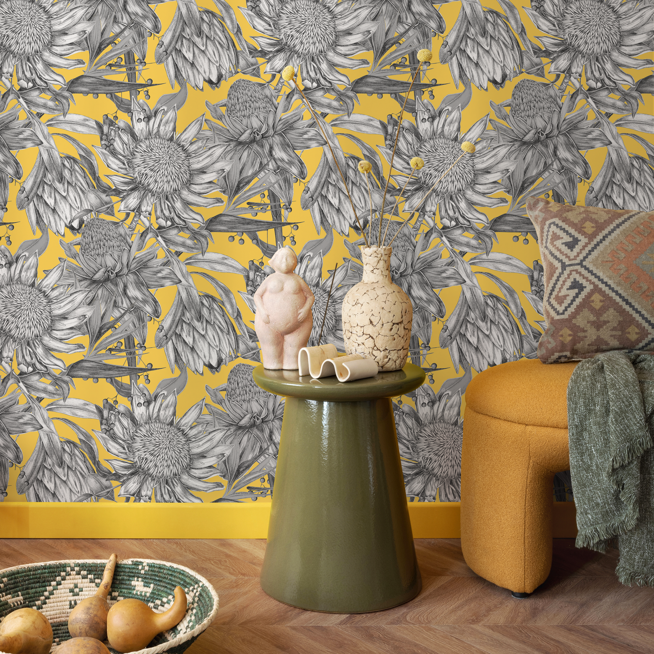 Grey And Yellow Peel And Stick Wallpaper