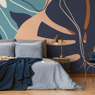 Navy Blue Leaf Wallpaper