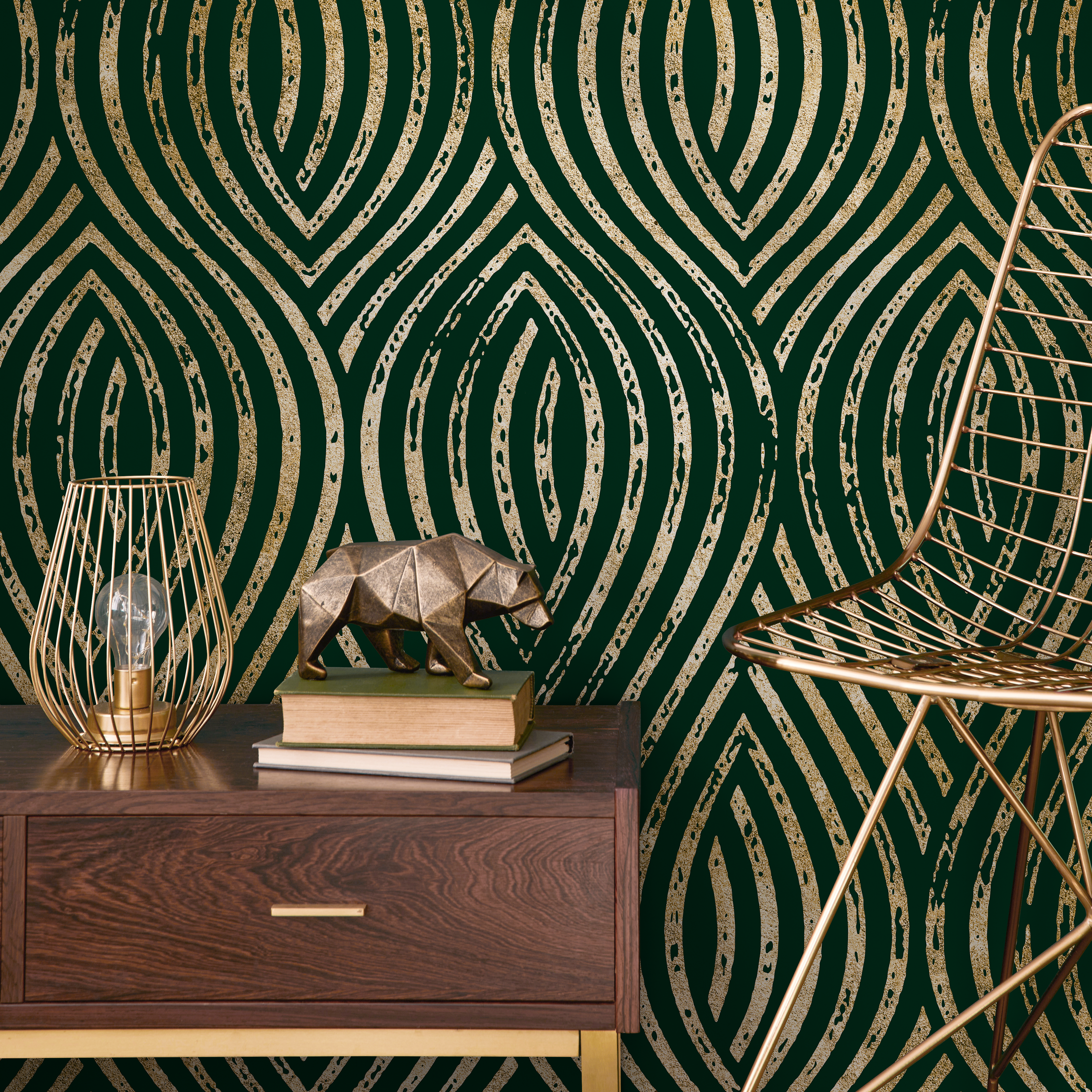 Dark Green And Gold Peel And Stick Wallpaper