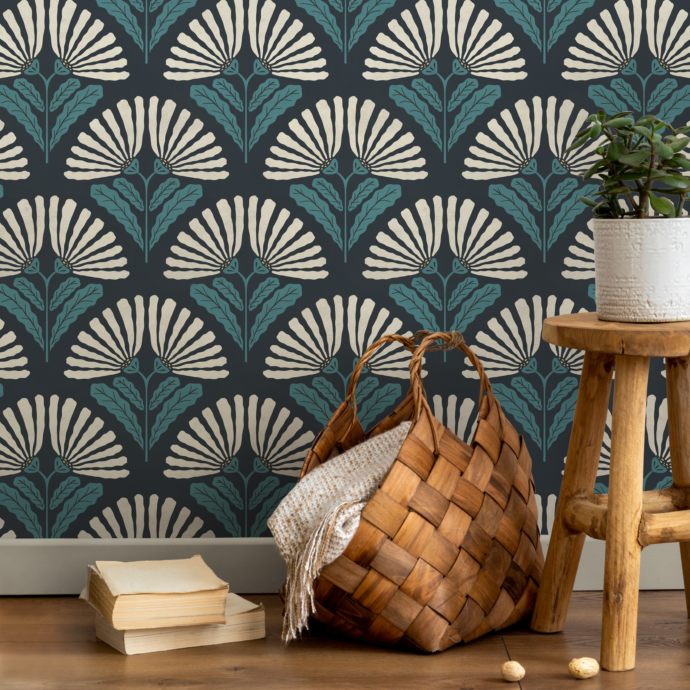 Floral Teal Wallpaper