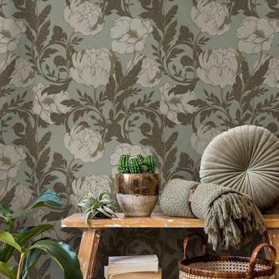 Floral Wallpaper Sage Green