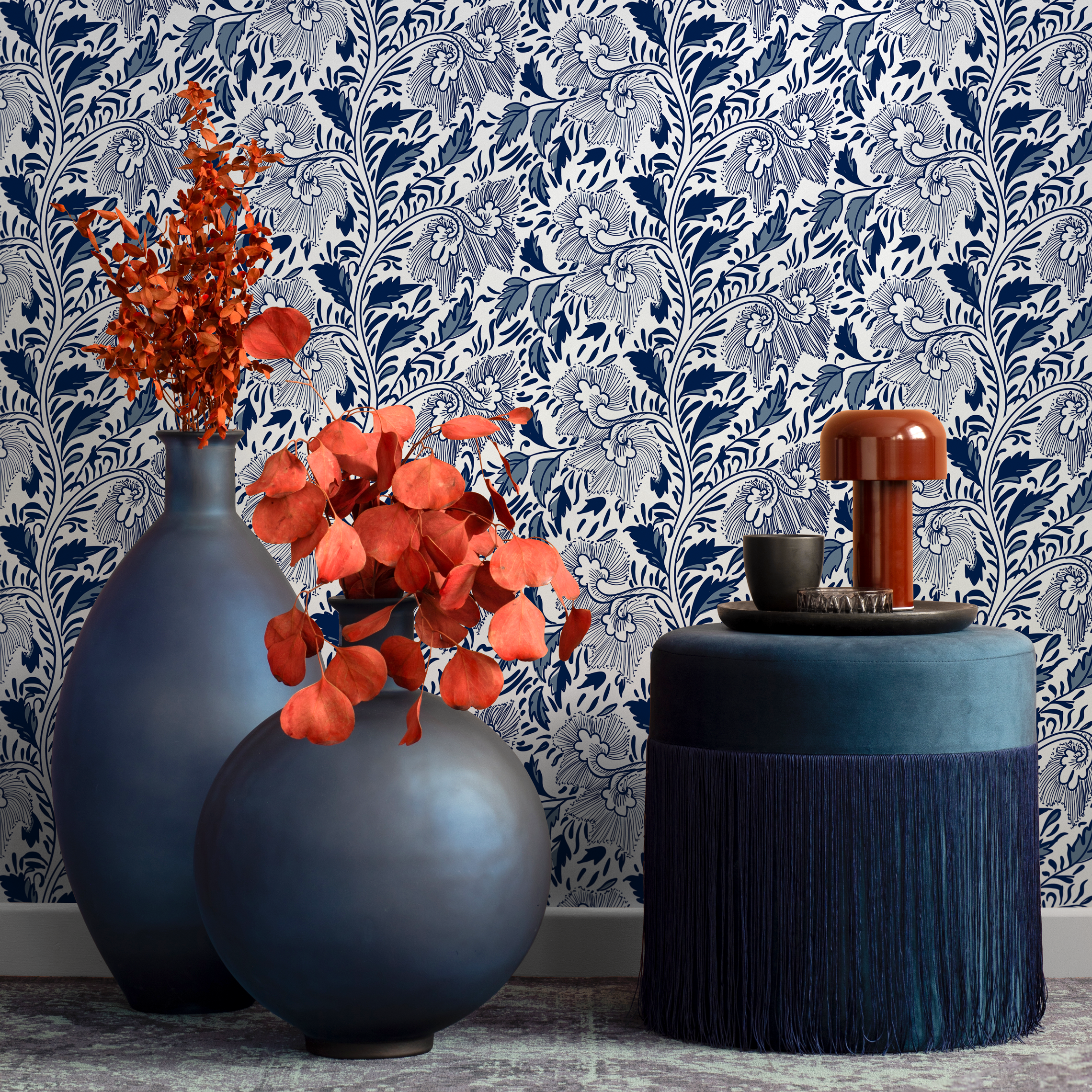 Blue Patterned Peel And Stick Wallpaper