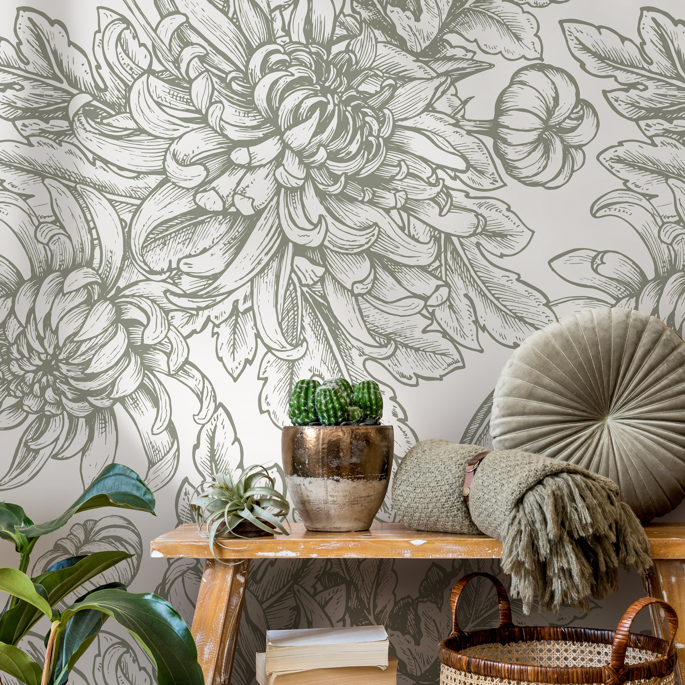 Green And White Flower Wallpaper