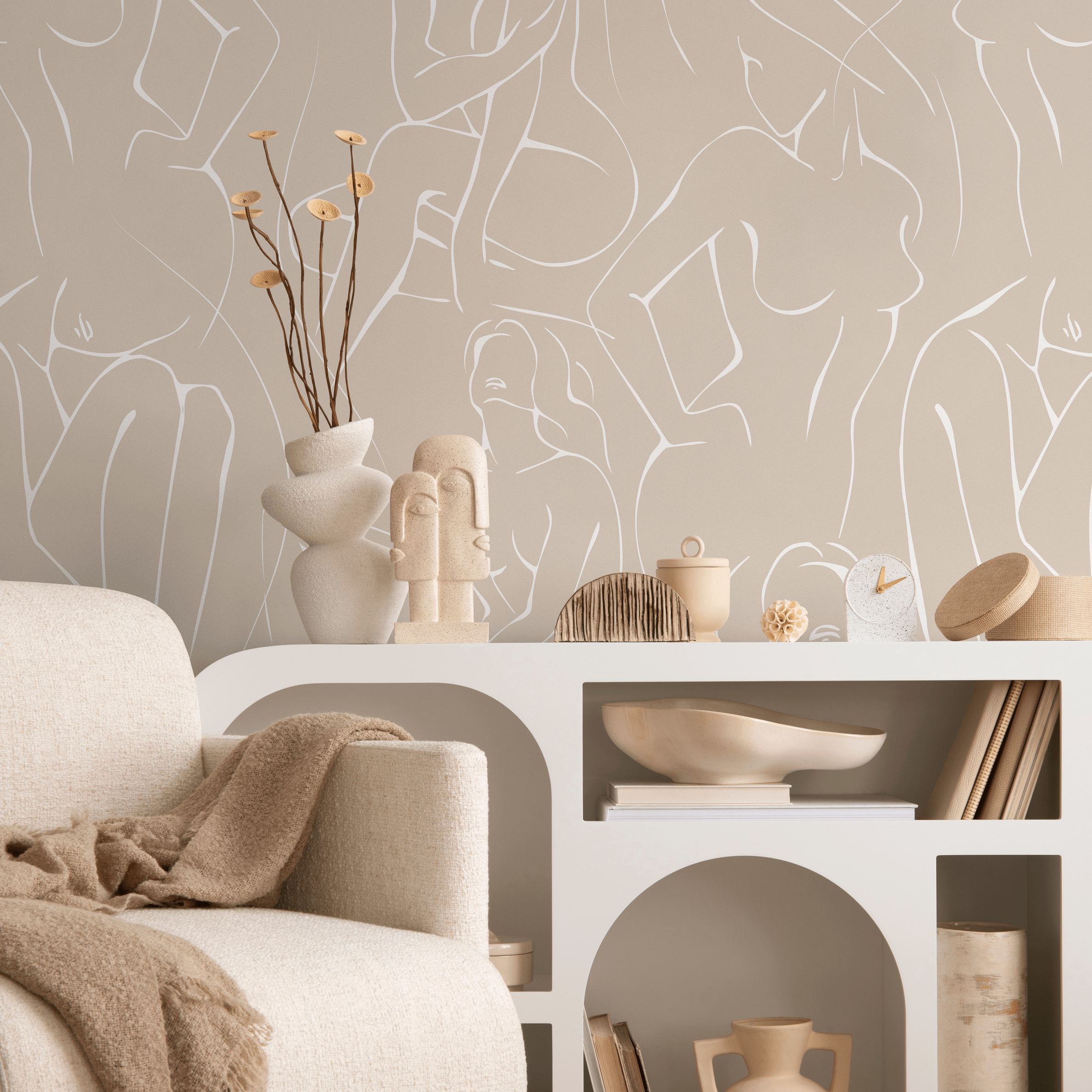 Peel and Stick Beige Wallpaper