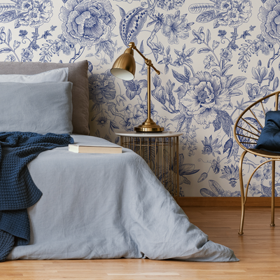 Navy Blue Chinoiserie Wallpaper