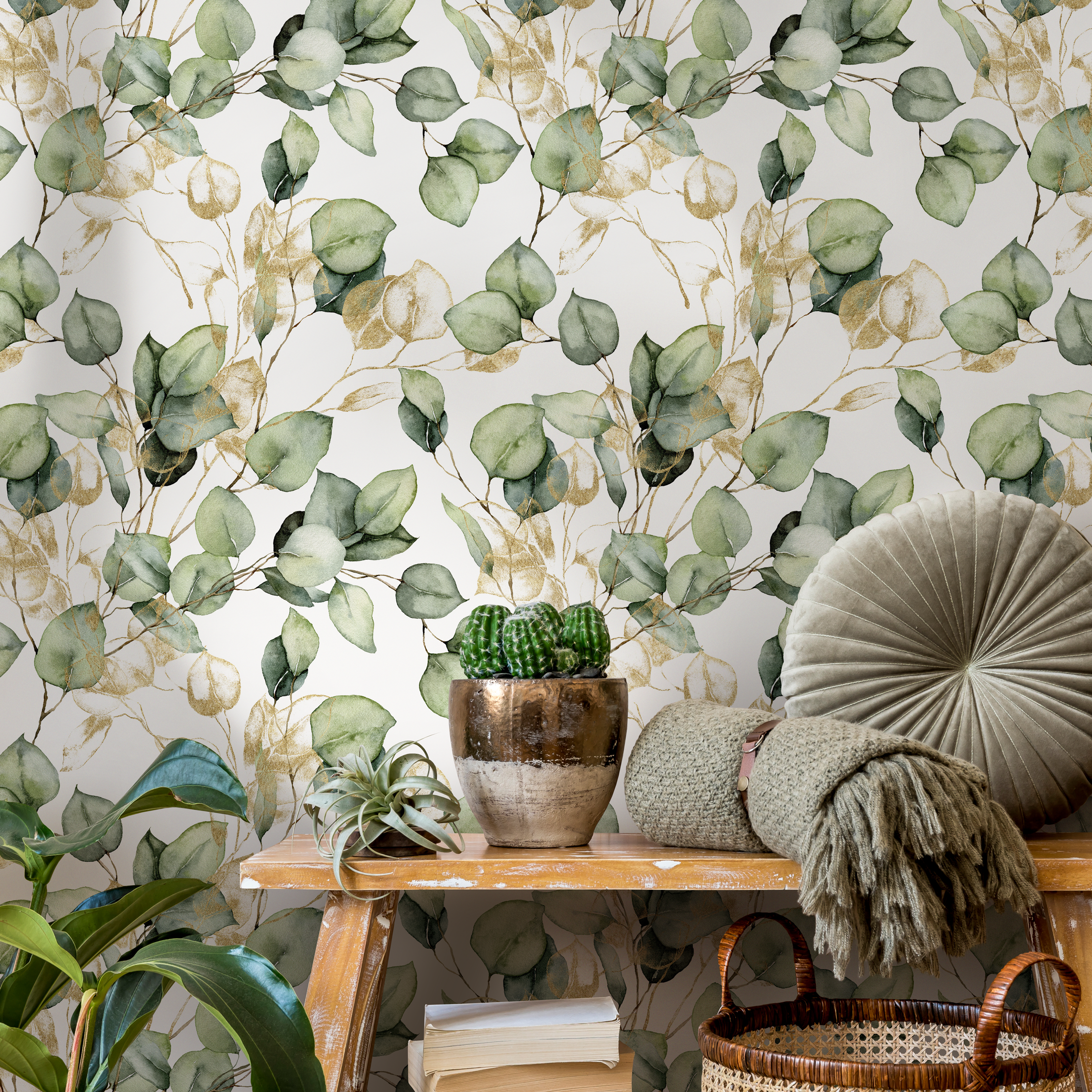 Green and Gold Watercolor Wallpaper