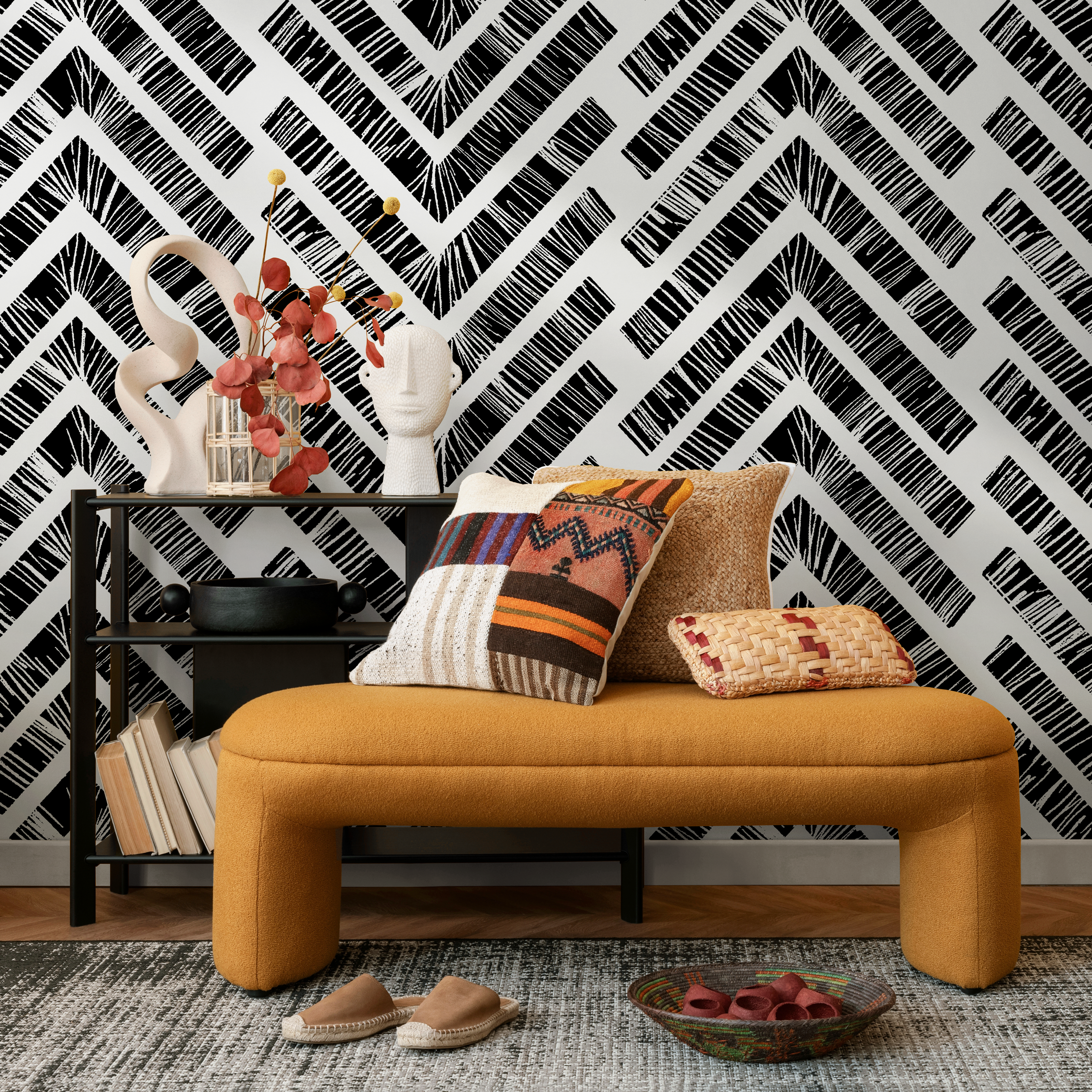 Black And White Chevron Peel And Stick Wallpaper