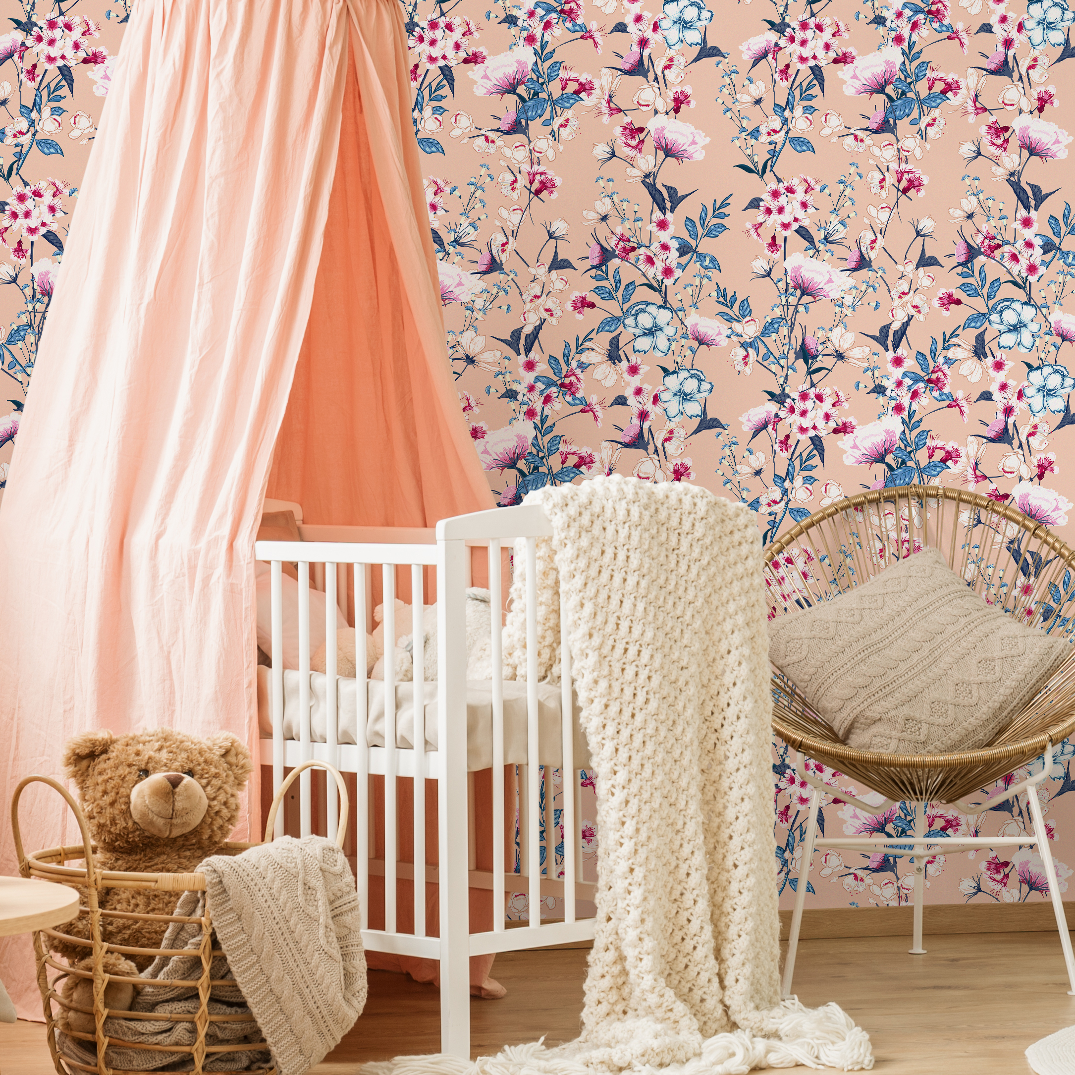 Peach Floral Wallpaper