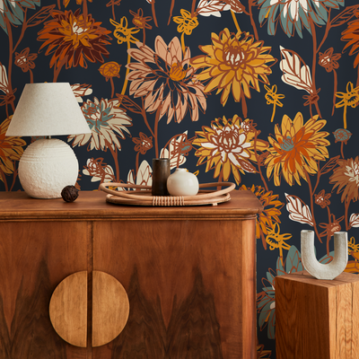 Orange Floral Peel And Stick Wallpaper