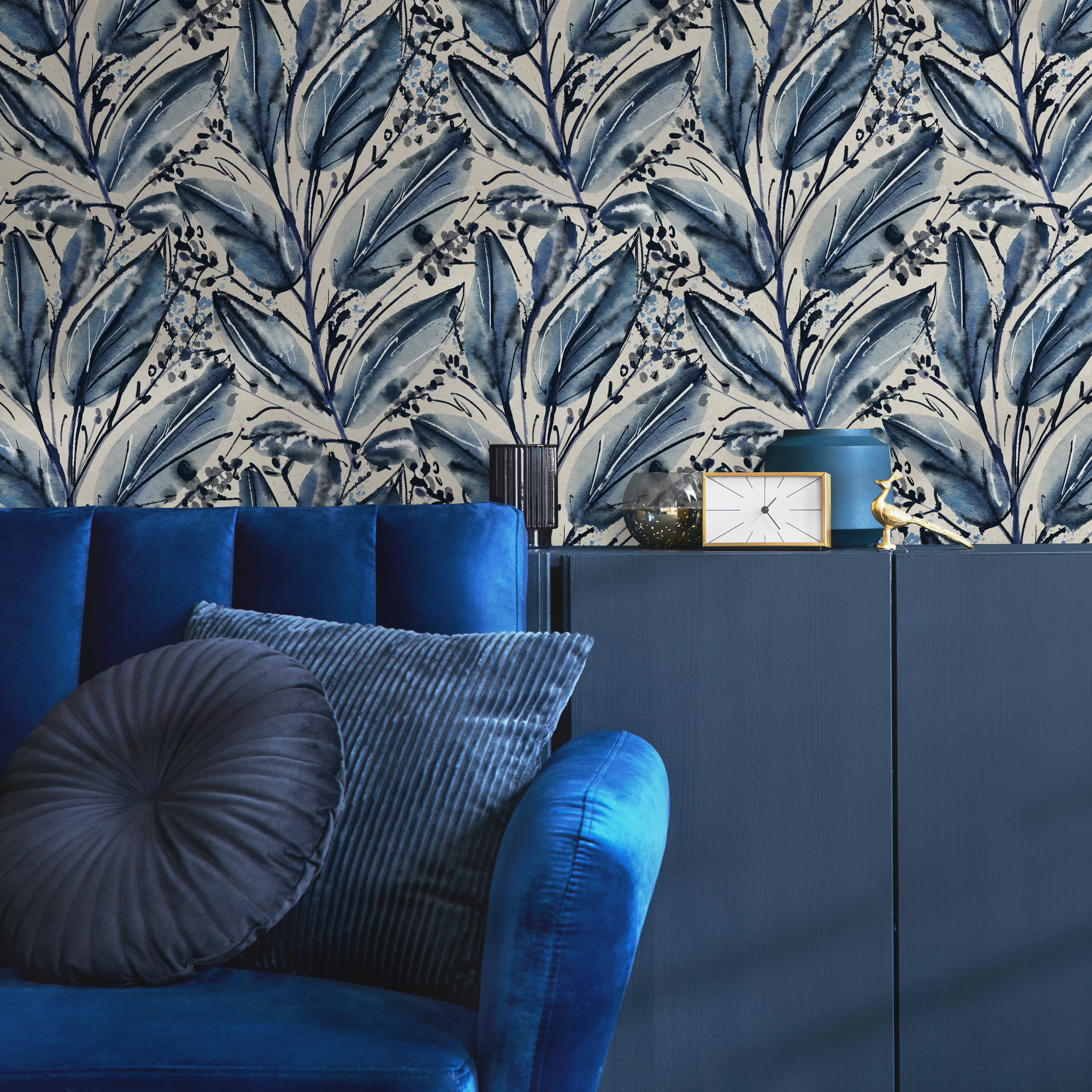 Navy Blue Floral Wallpaper