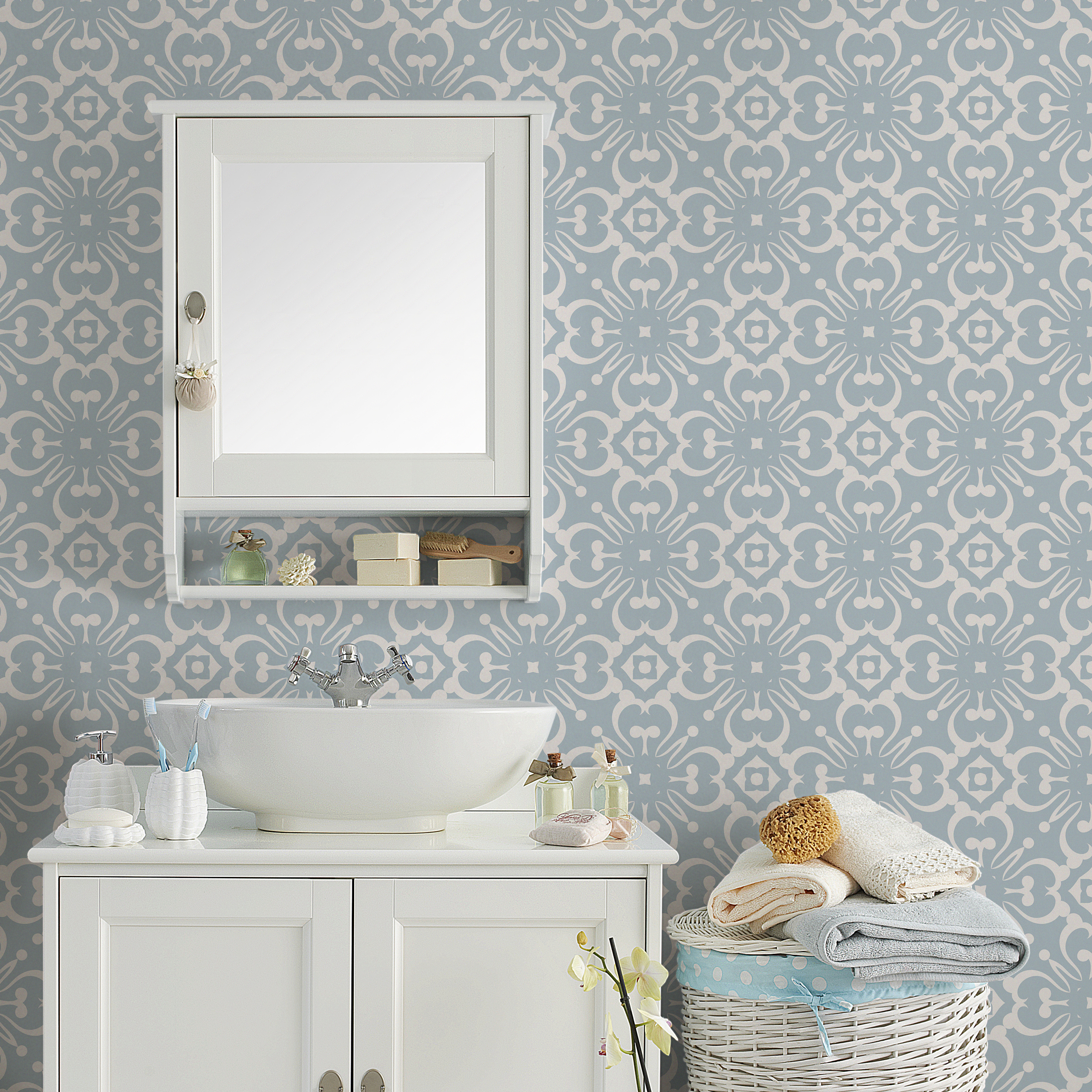 Blue Wallpaper Bathroom