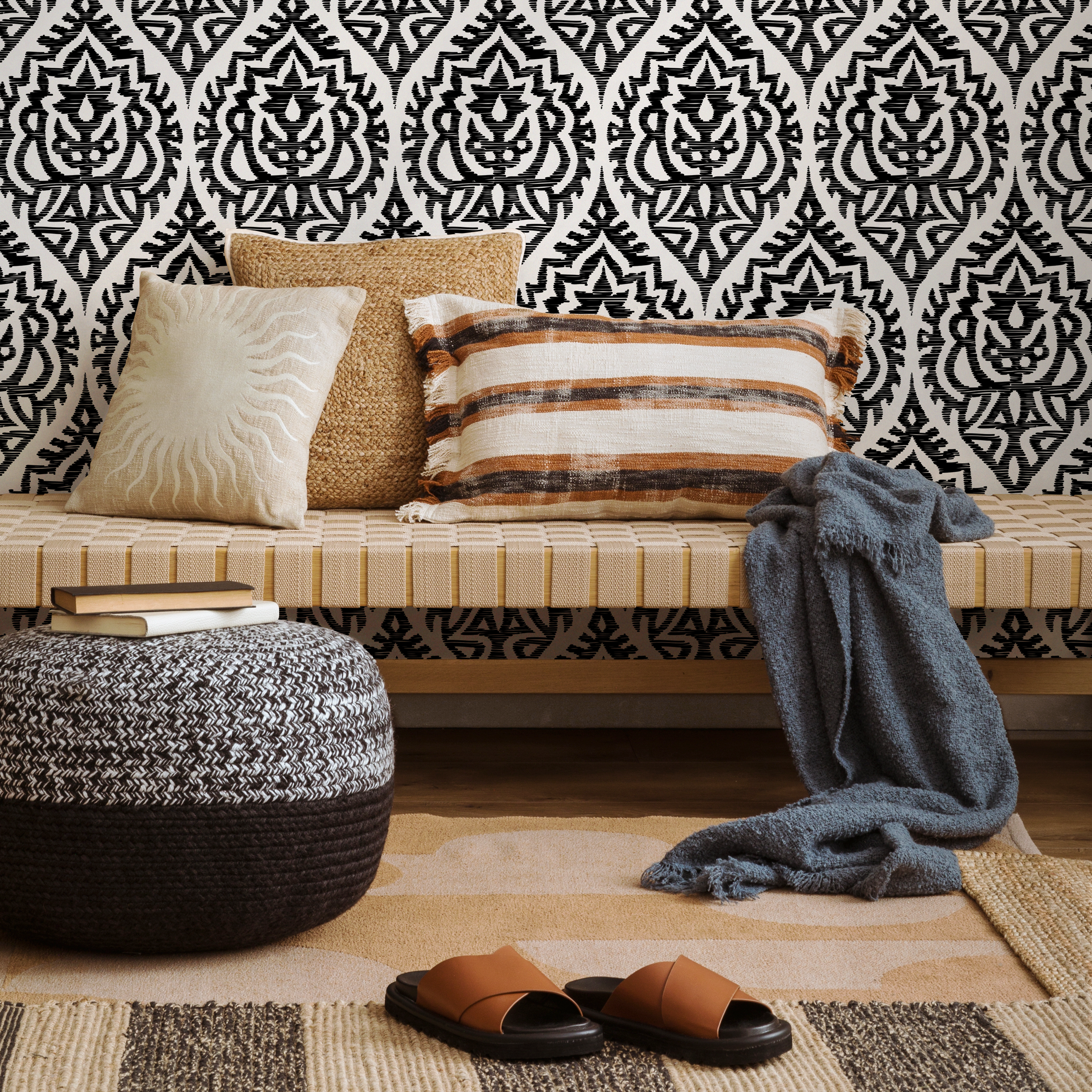 Black and White Damask Peel and Stick Wallpaper