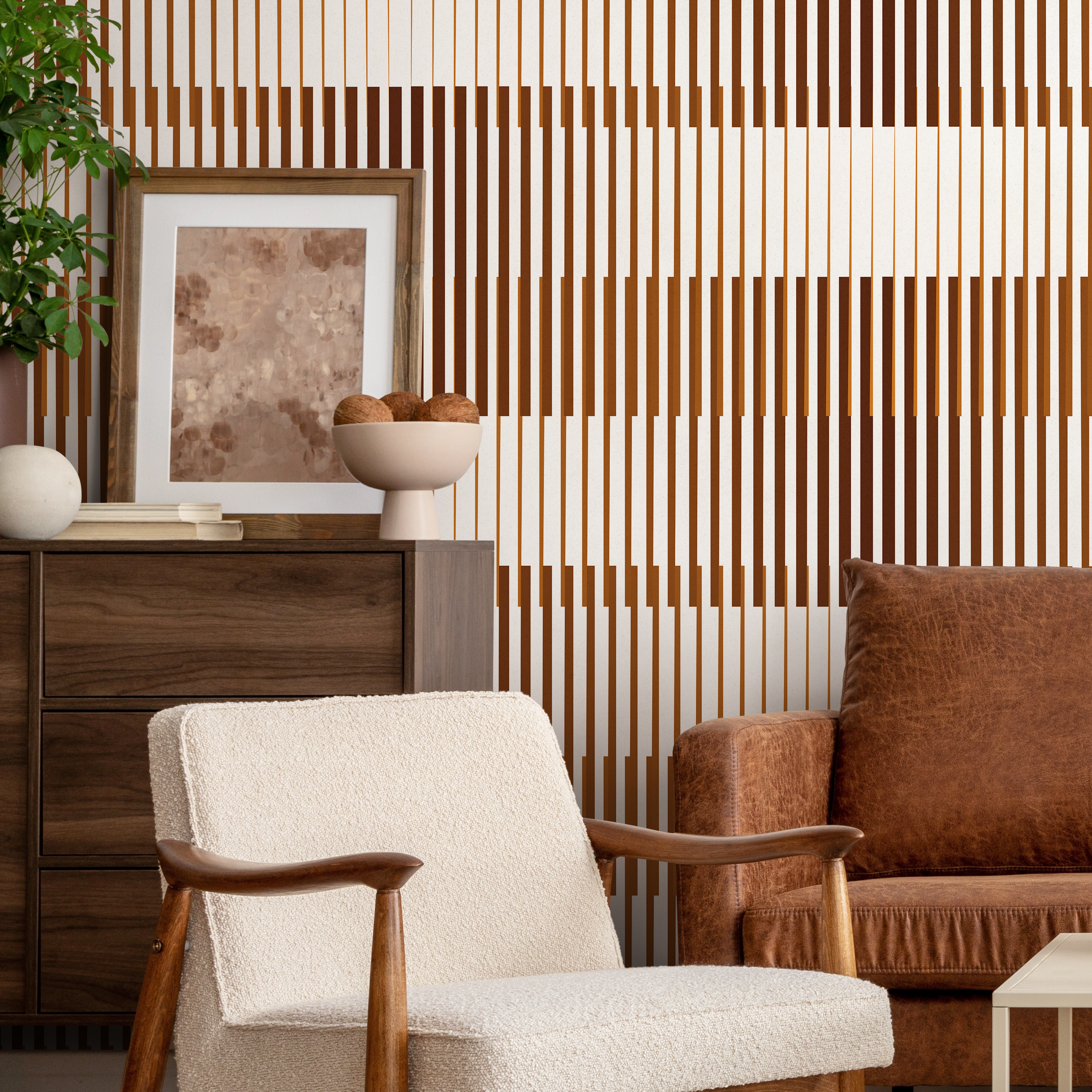White Mid Century Wallpaper