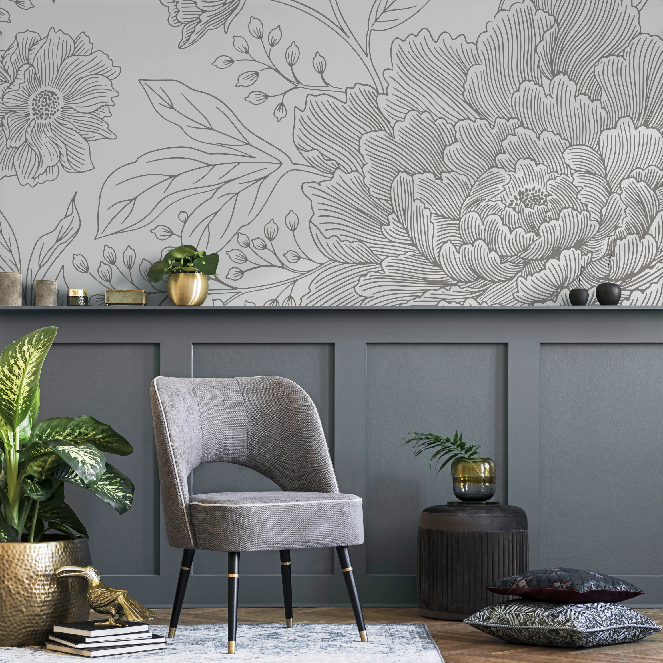 Grey Floral Wallpaper