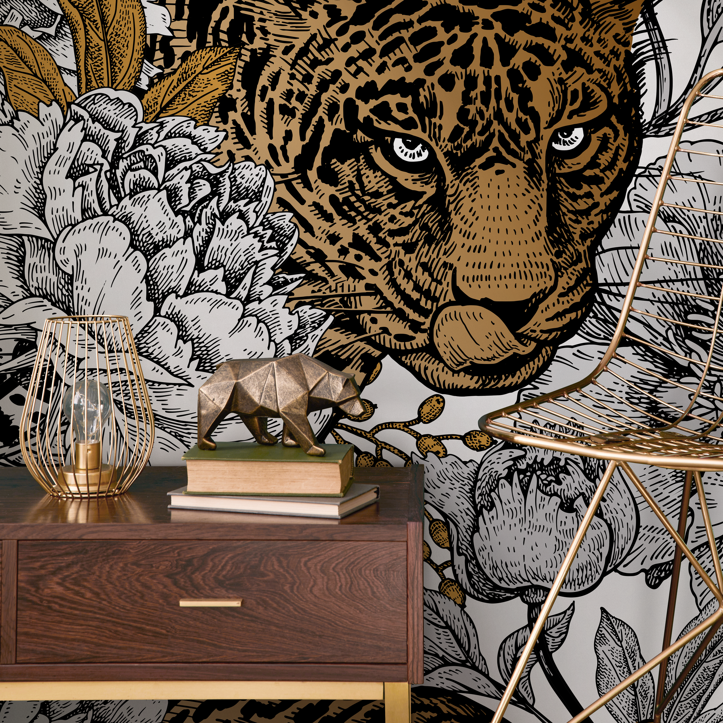 Gold And Black Floral Wallpaper
