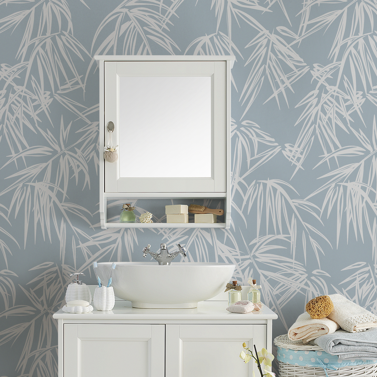 Powder Room With Wallpaper