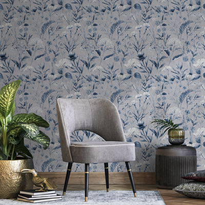 Vintage Floral Wallpaper Blue