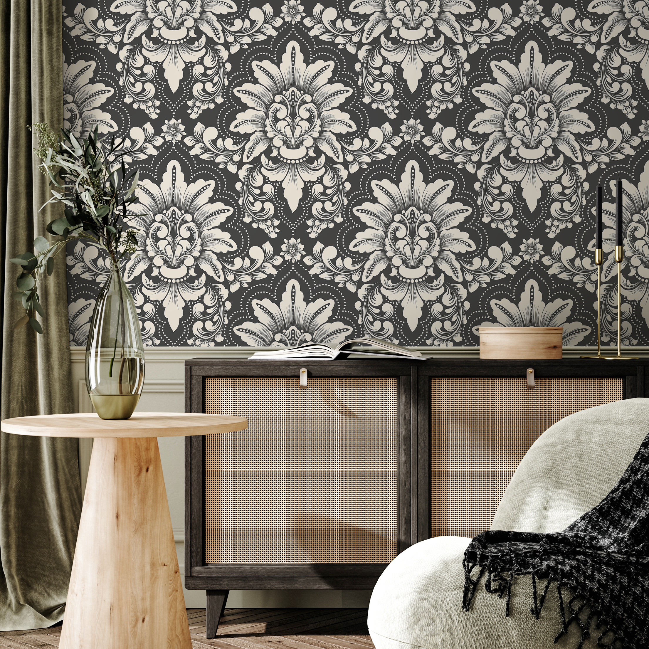 Black Wallpaper Damask