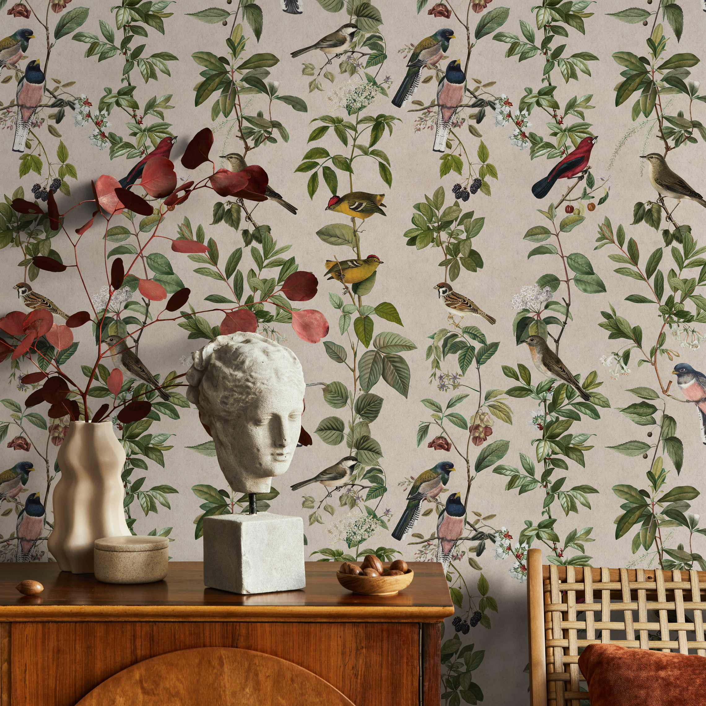 Wallpaper With Birds And Branches