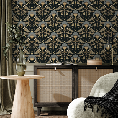 Black And Gold Damask Wallpaper