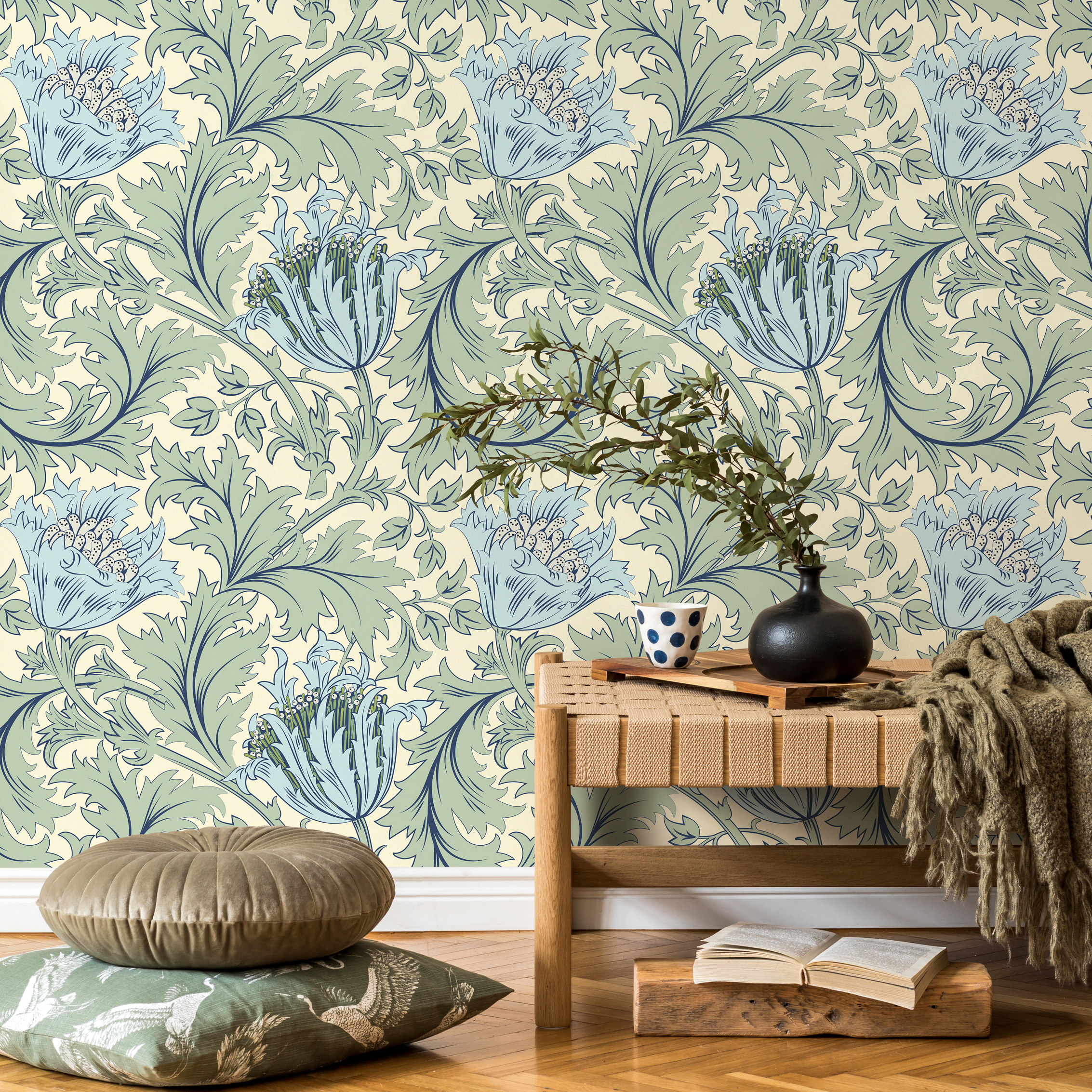 Blue And Green Floral Wallpaper