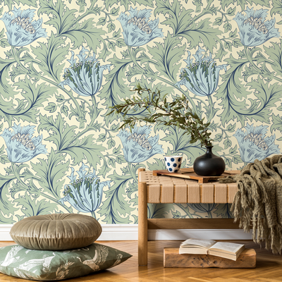 Blue And Green Floral Wallpaper