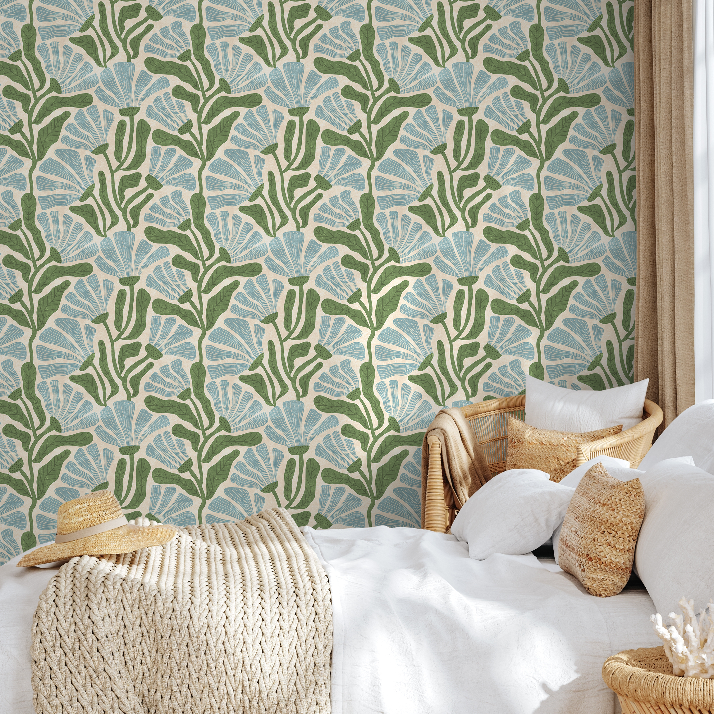 Blue And Green Flower Wallpaper