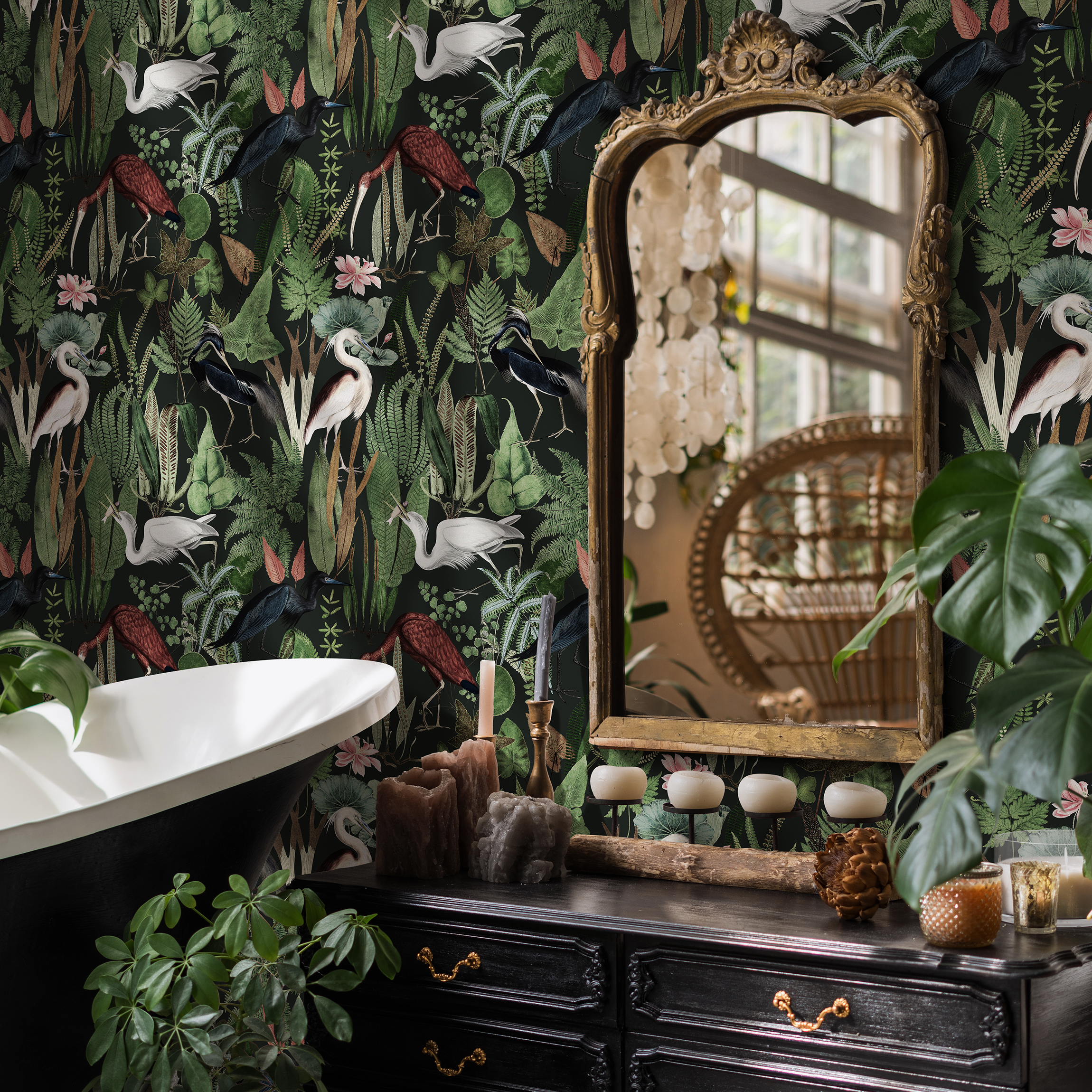 Black Wallpaper In Bathroom