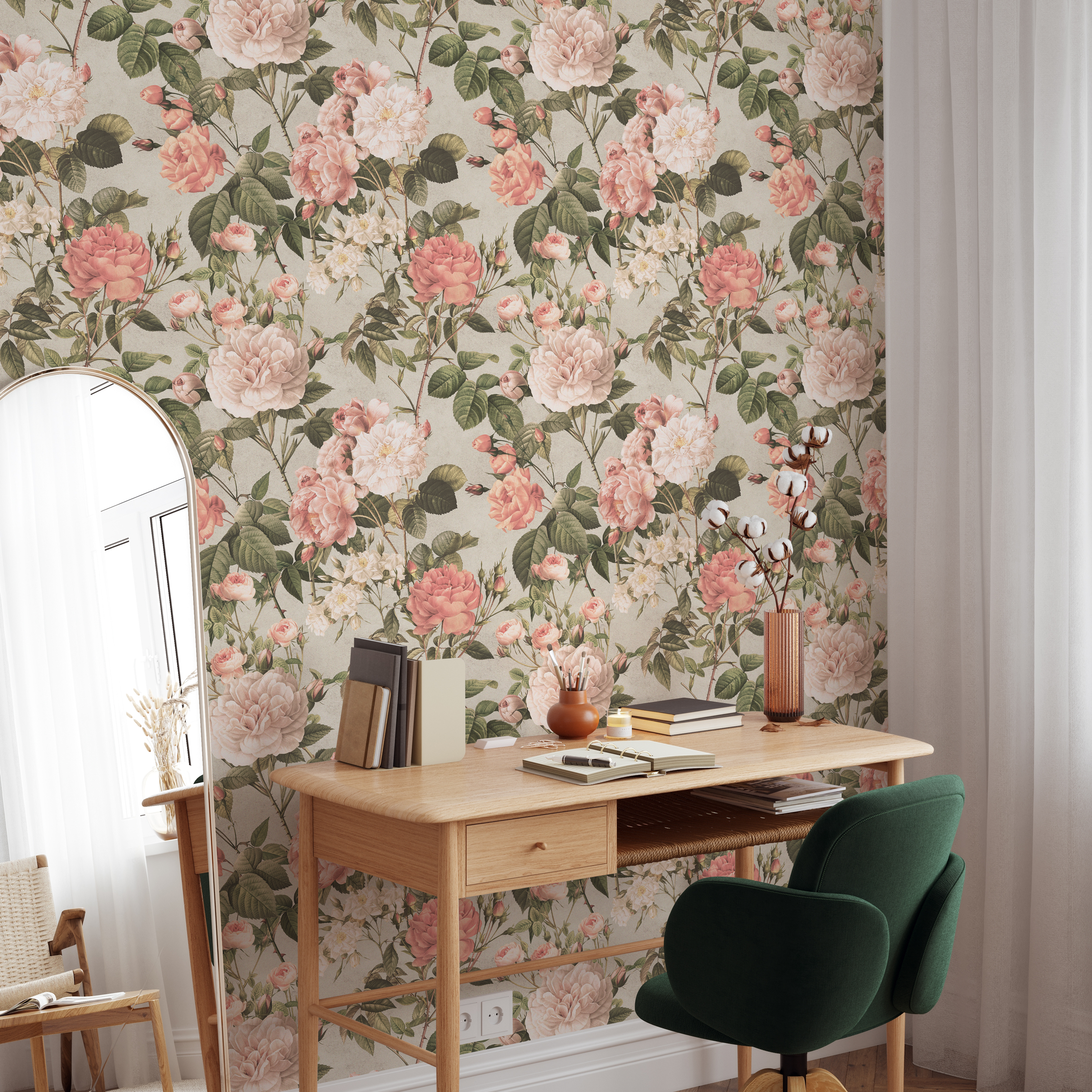 Pink Flower Vintage Wallpaper