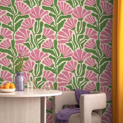 Pink And Green Floral Peel And Stick Wallpaper