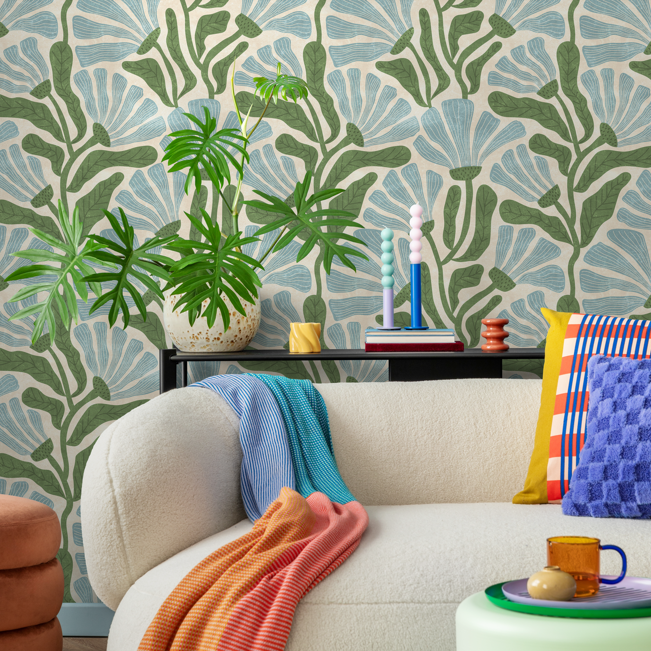 Blue Green Floral Wallpaper