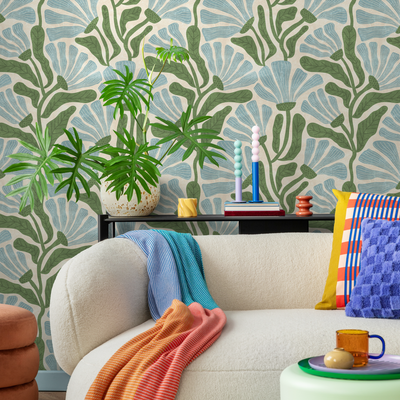 Blue Green Floral Wallpaper