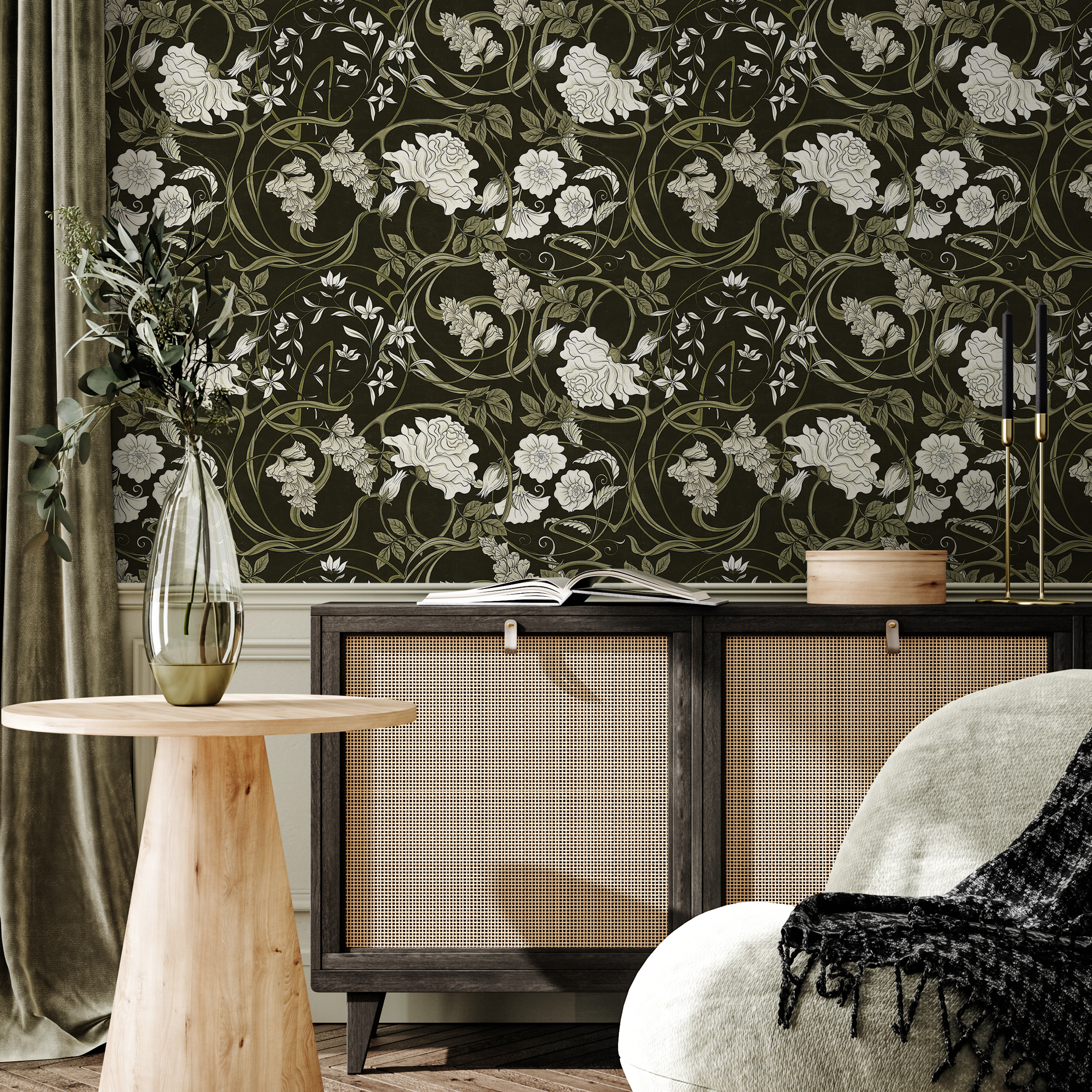 White And Green Floral Wallpaper