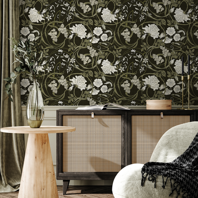 White And Green Floral Wallpaper