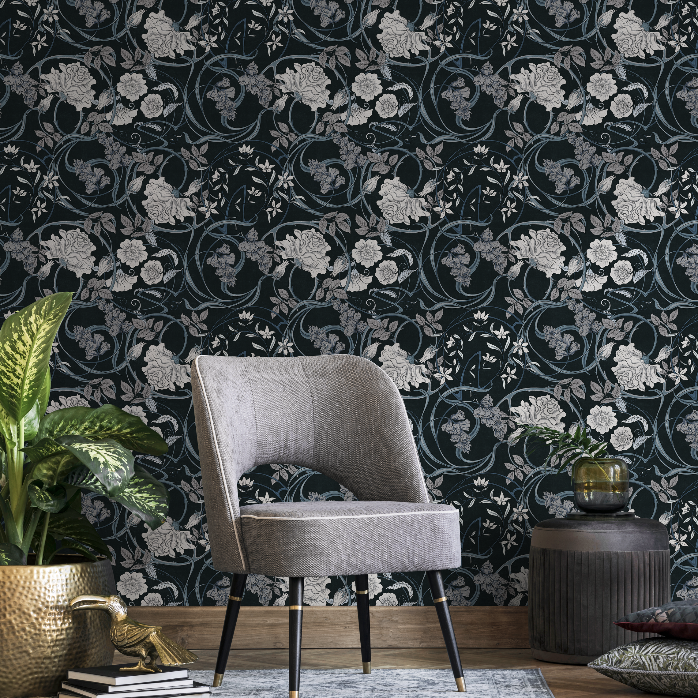 Vintage Blue Flower Wallpaper