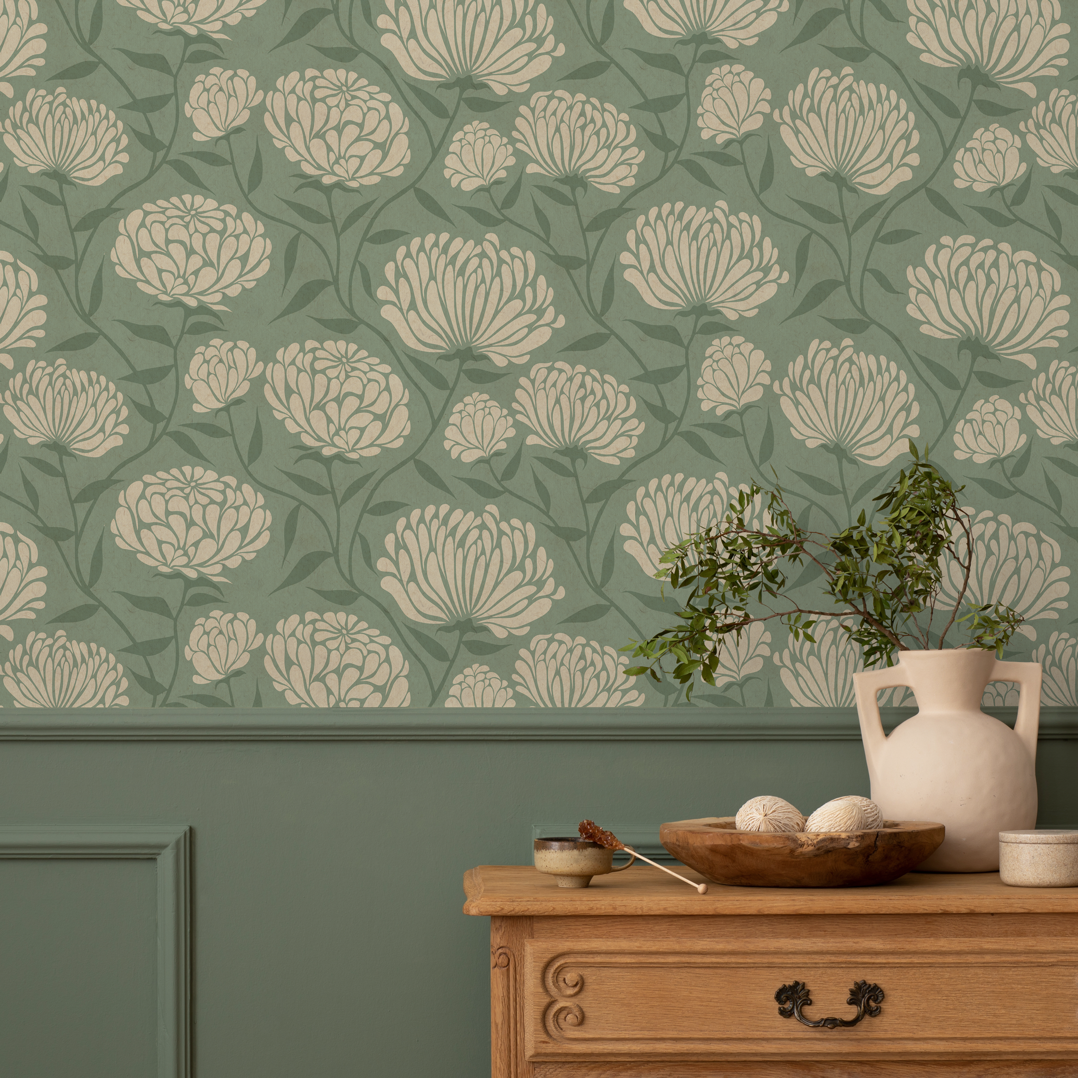 Floral Wallpaper Green
