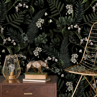 Black Botanical Wallpaper